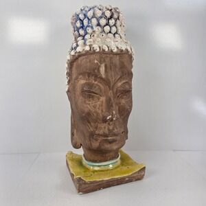 Landeker Style Ceramic Buddha Head Sculpture Bust Signed Pottery